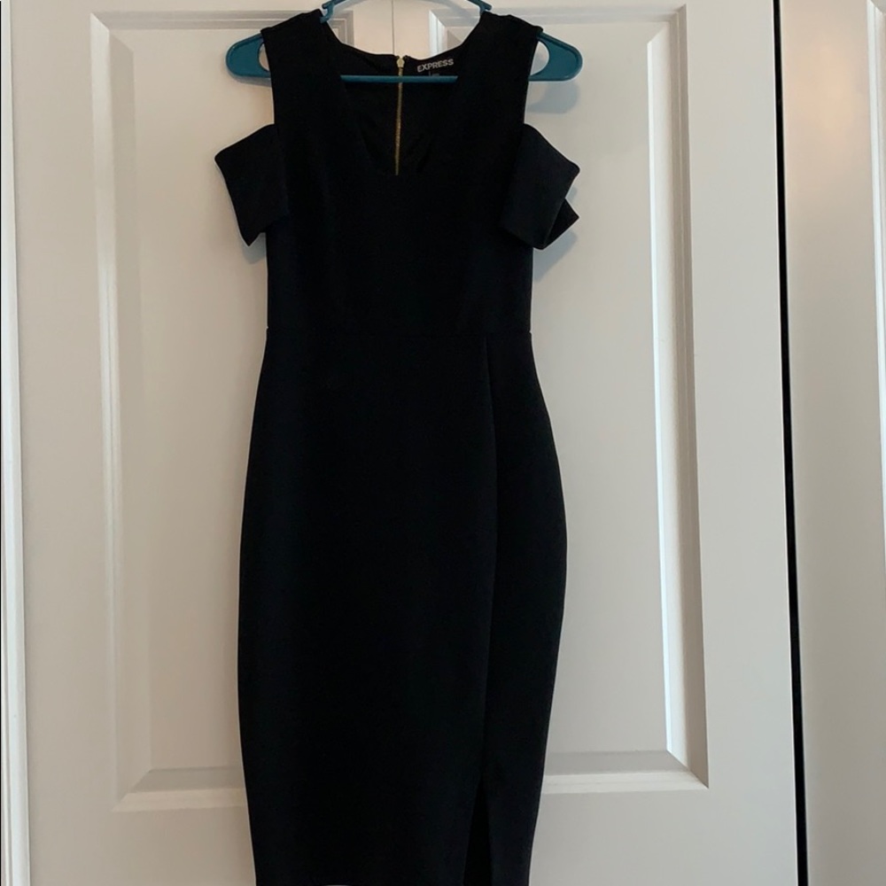 Express midi cold shoulder black dress
